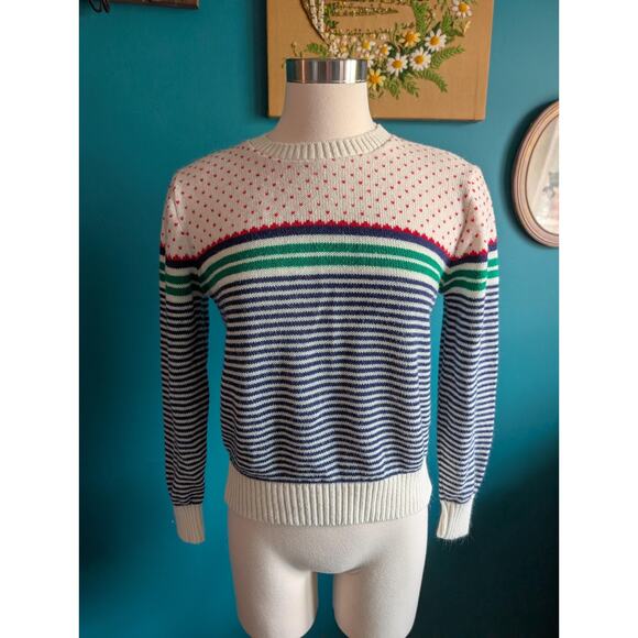 Women's vintage 70s 80s pullover striped sweater acrylic size S M fair isle - Picture 1 of 5